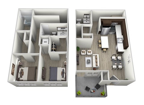 Floor plan for 2 beds, 2.5 baths, 1250 sqft